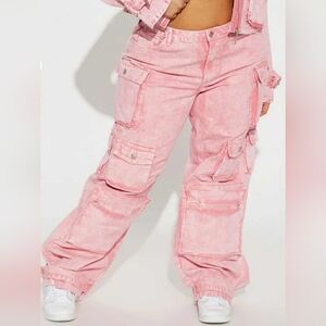Fashion Nova Light Pink Cargo Straight Leg Jeans